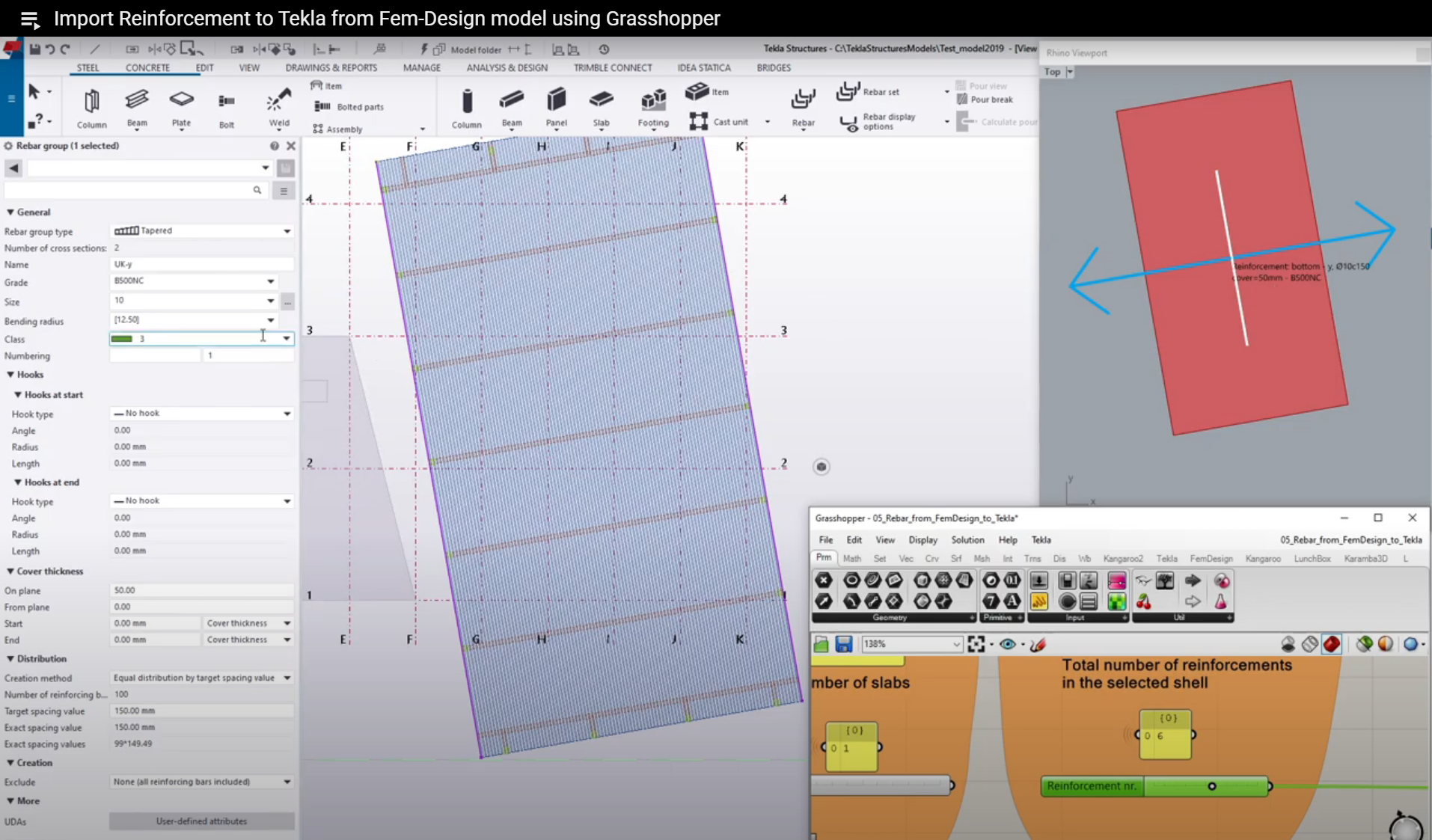 Import Reinforcement to Tekla from Fem-Design model using Grasshopper