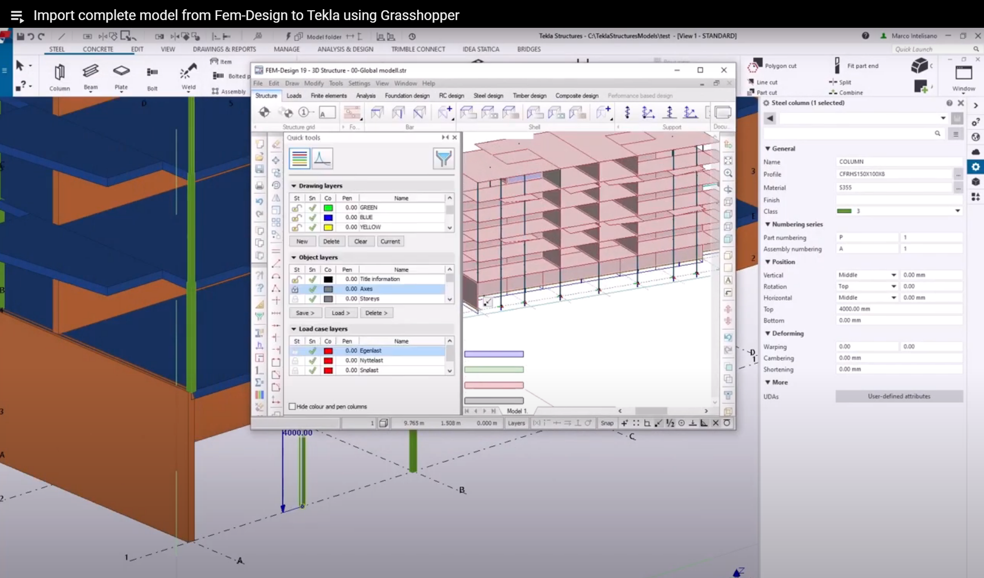 Import complete model from Fem-Design to Tekla using Grasshopper