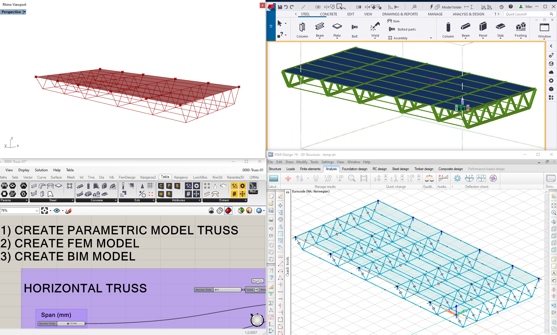 Space Truss. Parametric-FEM-BIM model - ALL IN ONE!